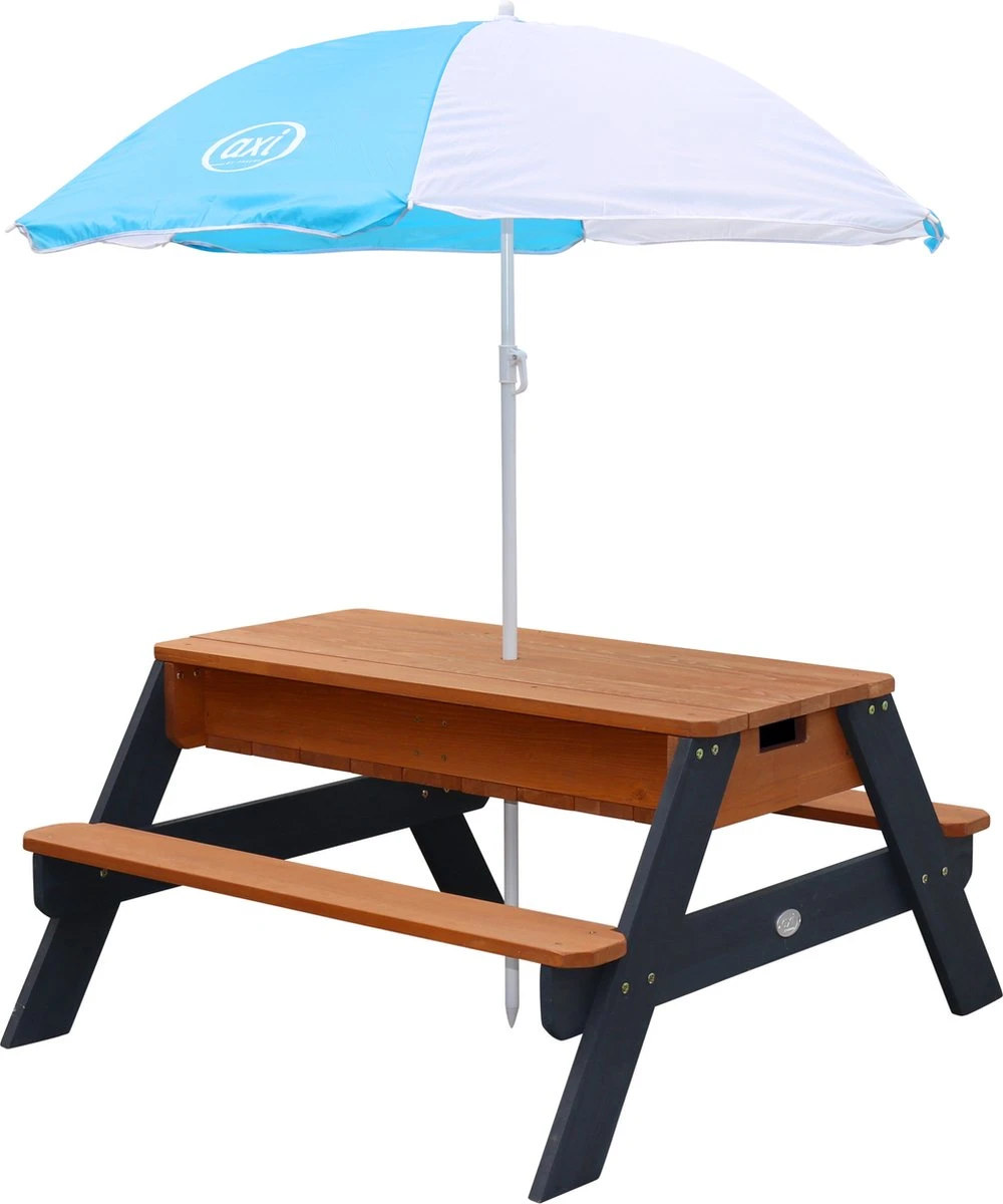 AXI Nick Zand & Water Picknicktafel In Antraciet/Bruin - Parasol Blauw/Wit - Picknick Tafel Voor Kinderen Van Hout 15 AXI Nick Zand & Water Picknicktafel In Antraciet/Bruin - Parasol Blauw/Wit - Picknick Tafel Voor Kinderen Van Hout - Afbeelding 13