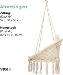 Vita5 Macramé Hangstoel - Voor Binnen En Buiten - Zonder Standaard - Incl. Kussen, Boekenvak En Beschermhoes - Tot 150kg - Beige 22 Vita5 Macramé Hangstoel - Voor Binnen En Buiten - Zonder Standaard - Incl. Kussen, Boekenvak En Beschermhoes - Tot 150kg - Beige -Buitentuinwinkel 1020x1200 7