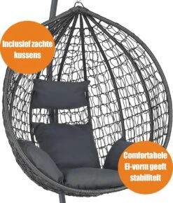 Bircim Hangstoel Ei/Egg-Vorm Met Dikke Kussens - Voor Binnen En Buiten - Incl. Standaard, Onderstel & Kussens - Antraciet -Buitentuinwinkel 1027x1200 2