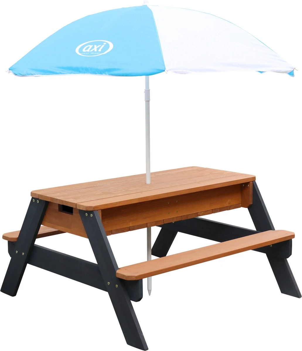 AXI Nick Zand & Water Picknicktafel In Antraciet/Bruin - Parasol Blauw/Wit - Picknick Tafel Voor Kinderen Van Hout 10 AXI Nick Zand & Water Picknicktafel In Antraciet/Bruin - Parasol Blauw/Wit - Picknick Tafel Voor Kinderen Van Hout - Afbeelding 8
