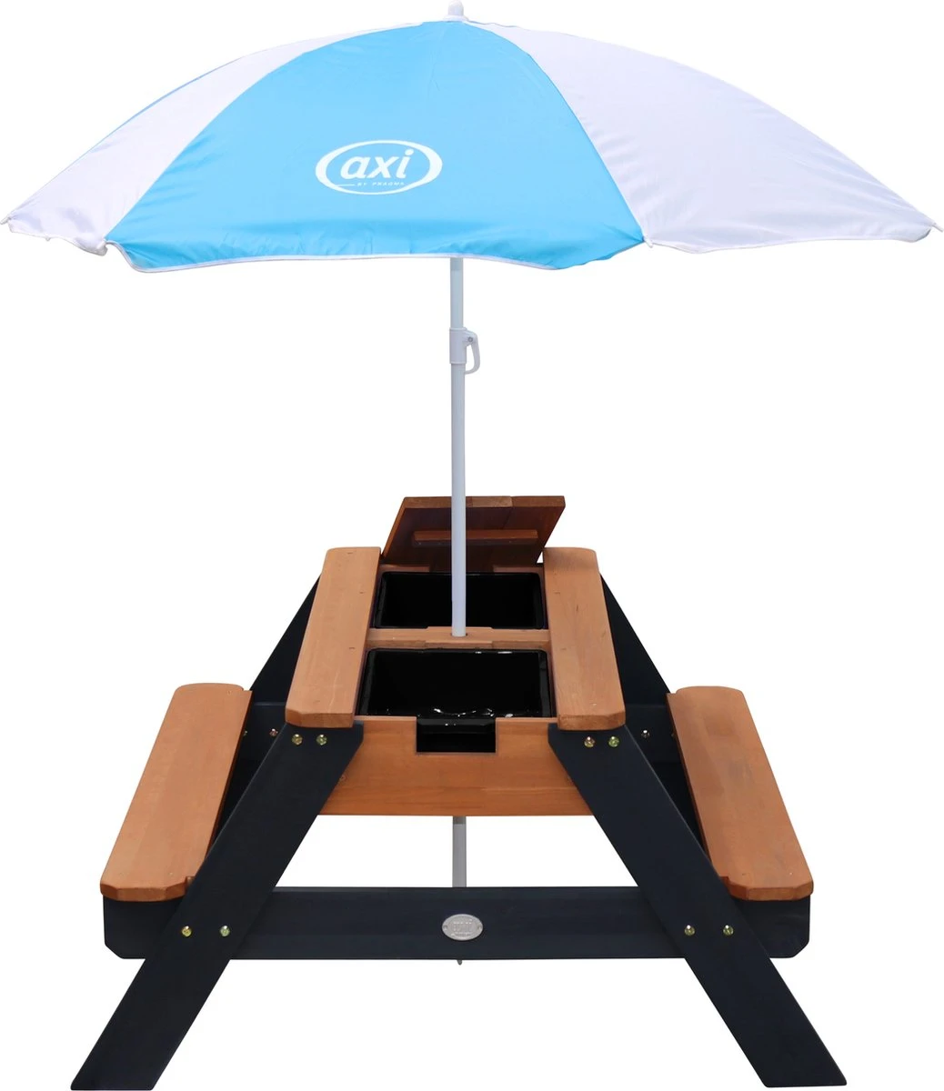 AXI Nick Zand & Water Picknicktafel In Antraciet/Bruin - Parasol Blauw/Wit - Picknick Tafel Voor Kinderen Van Hout 14 AXI Nick Zand & Water Picknicktafel In Antraciet/Bruin - Parasol Blauw/Wit - Picknick Tafel Voor Kinderen Van Hout - Afbeelding 12