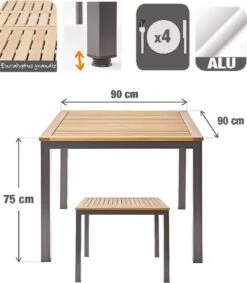 NATERIAL - Tuintafel Vierkant ORIS - 4 Personen - Houten Tafel 90x90 Cm - Aluminium - Met Houten Blad - Eucalyptus -Buitentuinwinkel 1047x1200 4