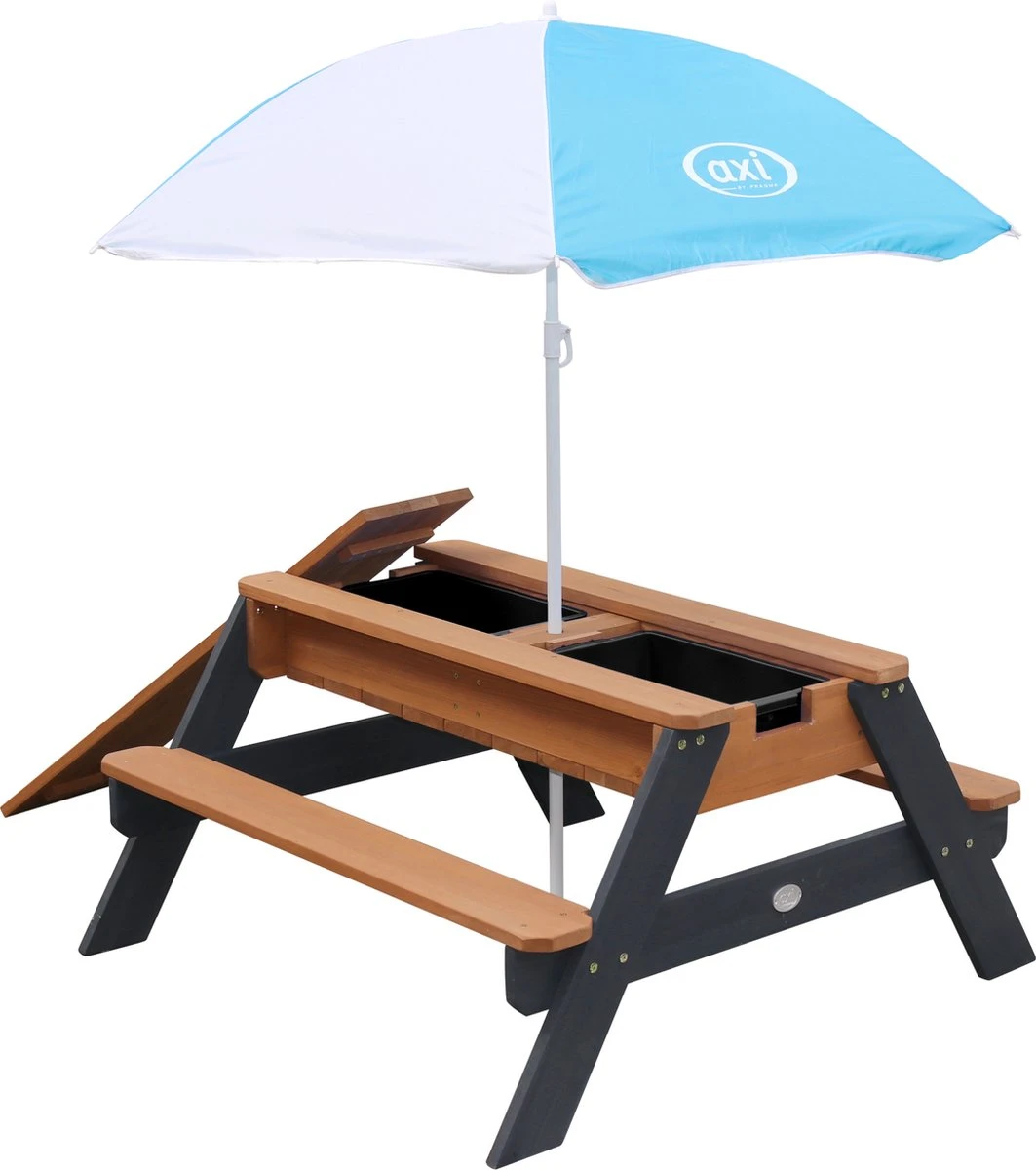 AXI Nick Zand & Water Picknicktafel In Antraciet/Bruin - Parasol Blauw/Wit - Picknick Tafel Voor Kinderen Van Hout 3 AXI Nick Zand & Water Picknicktafel In Antraciet/Bruin - Parasol Blauw/Wit - Picknick Tafel Voor Kinderen Van Hout
