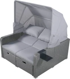 Polyrattan Patio Rieten Meubels Set Voor 2 Personen-Outdoor Rattan Sofa Set Met Intrekbare Luifel-lounge Bank-PE Rotan Loveseat Voor Achtertuin Veranda Tuin Zwembad Balkon-grijs -Buitentuinwinkel 1067x1200 4