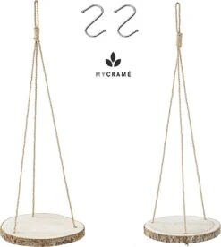 Set Van 2 Boomstam Rond Wandrek Plantenhangers - Boho Jute Houten Plantenrek - Hangpot Voor Binnen/Buiten - Hangende Bloempot Plank - Hangplant Houder - Bohemian Macrame Stijl Wandhanger - Hangplank Plant Hanger - Planthanger - Ø Rond 25-20cm -Buitentuinwinkel 1073x1200 1