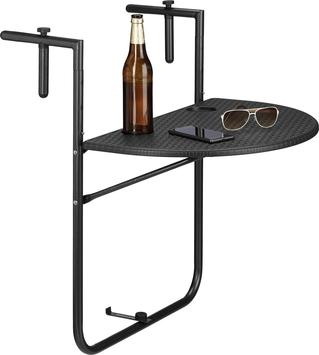 Relaxdays Balkontafel Inklapbaar, Balkon Tafel Rotan, Hangtafel Reling - Zwart 10 Relaxdays Balkontafel Inklapbaar, Balkon Tafel Rotan, Hangtafel Reling - Zwart - Afbeelding 8