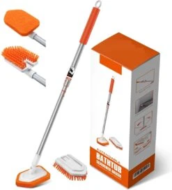 Merkloos Vloerschrobber - Bad Tegel Borstel Scrubber - Met 107cm Verstelbaar Lange - Voor Reiniging Badkamer Keuken Keramische Tegel - Oranje -Moederdag Cadeautje