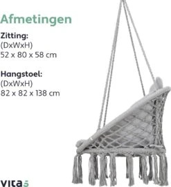 Vita5 Macramé Hangstoel - Voor Binnen En Buiten - Zonder Standaard - Incl. Kussen, Boekenvak En Beschermhoes - Tot 150kg - Grijs -Buitentuinwinkel 1099x1200 5