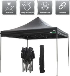 MaxxGarden Easy-up Partytent - 3x3m - Standaard - Waterdicht - Opvouwbaar - Inclusief Draagtas - Zwart -Buitentuinwinkel 1109x1200 4