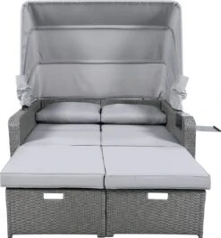 Polyrattan Patio Rieten Meubels Set Voor 2 Personen-Outdoor Rattan Sofa Set Met Intrekbare Luifel-lounge Bank-PE Rotan Loveseat Voor Achtertuin Veranda Tuin Zwembad Balkon-grijs -Buitentuinwinkel 1114x1200 6