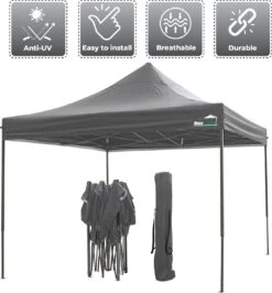 MaxxGarden Easy-up Partytent - 3x3m - Standaard - Waterdicht - Opvouwbaar - Inclusief Draagtas - Antraciet -Buitentuinwinkel 1115x1200 7