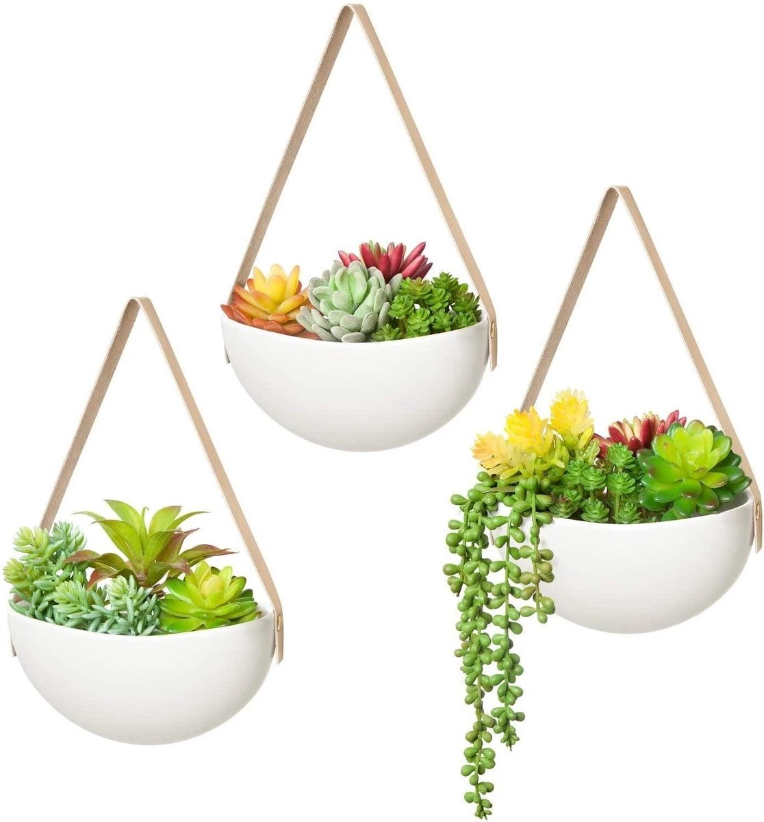 Plantenhanger Keramiek – Set Van 3 – Wit Steen- Hangpot – Hangende Bloempot Plantenpot - 3 Verschillende Koorden - 18 X 11 X 7 Cm 3 Plantenhanger Keramiek – Set Van 3 – Wit Steen- Hangpot – Hangende Bloempot Plantenpot - 3 Verschillende Koorden - 18 X 11 X 7 Cm