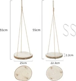 Set Van 2 Boomstam Rond Wandrek Plantenhangers - Boho Jute Houten Plantenrek - Hangpot Voor Binnen/Buiten - Hangende Bloempot Plank - Hangplant Houder - Bohemian Macrame Stijl Wandhanger - Hangplank Plant Hanger - Planthanger - Ø Rond 25-20cm -Buitentuinwinkel 1121x1200 1