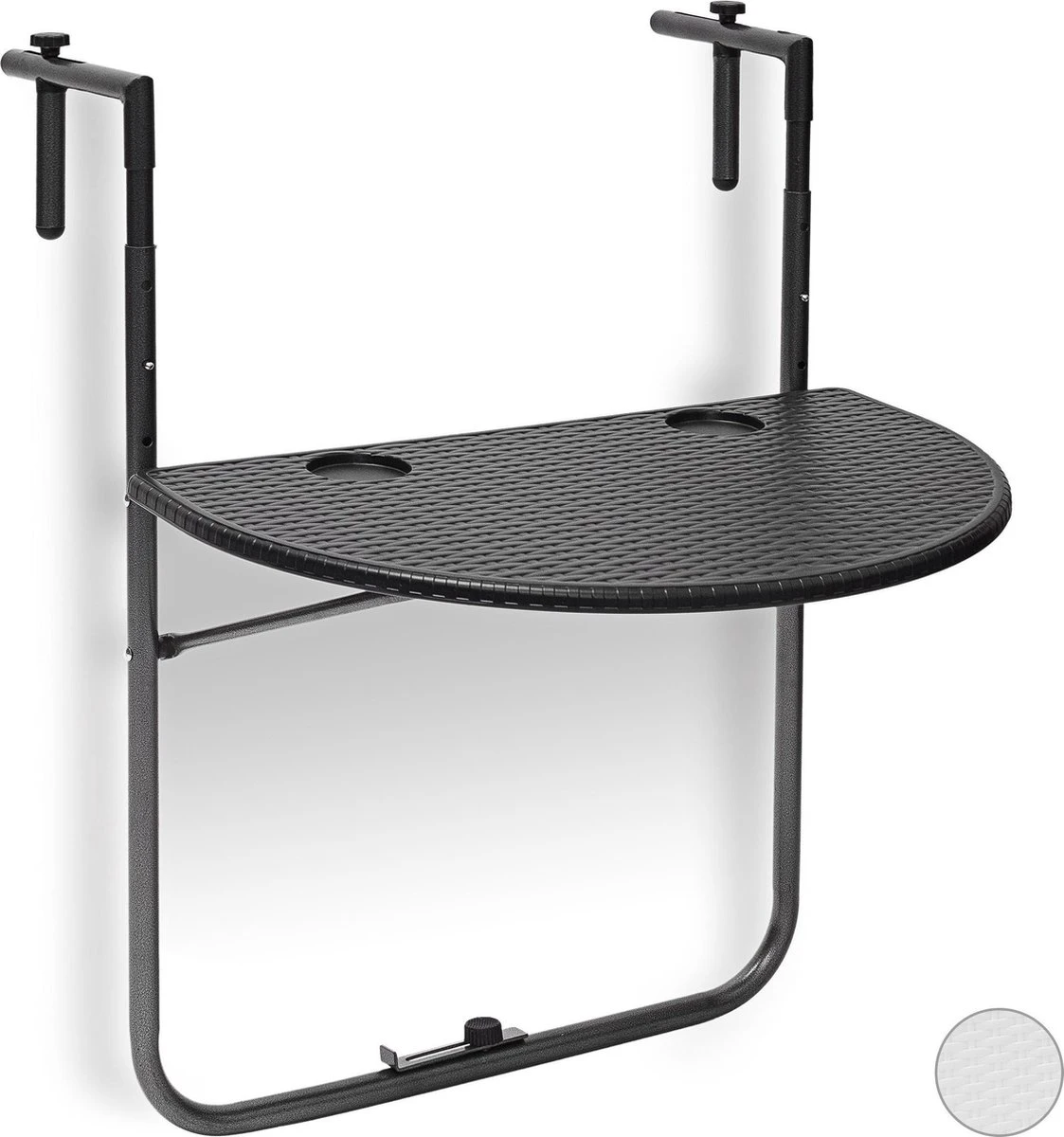 Relaxdays Balkontafel Inklapbaar, Balkon Tafel Rotan, Hangtafel Reling - Zwart 17 Relaxdays Balkontafel Inklapbaar, Balkon Tafel Rotan, Hangtafel Reling - Zwart - Afbeelding 15