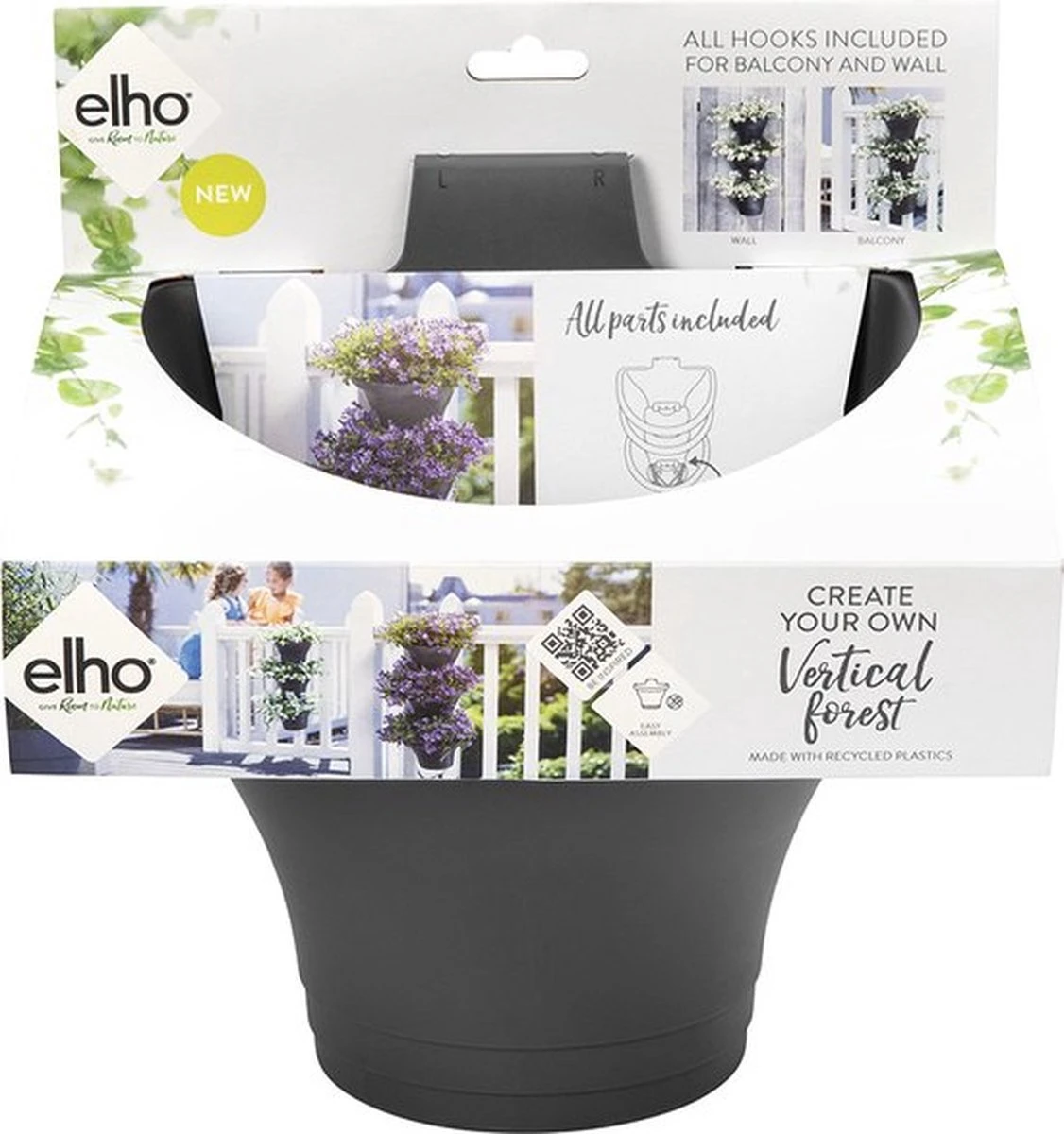 Elho Corsica Vertical Forest 24 - Bloempot Voor Balkonbuiten - Ø 26.7 X H 29.7 Cm - Zwart/Antraciet 12 Elho Corsica Vertical Forest 24 - Bloempot Voor Balkonbuiten - Ø 26.7 X H 29.7 Cm - Zwart/Antraciet - Afbeelding 10