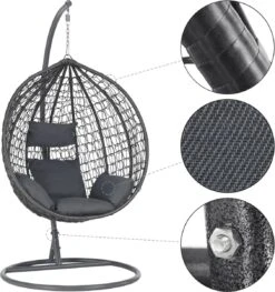 Bircim Hangstoel Ei/Egg-Vorm Met Dikke Kussens - Voor Binnen En Buiten - Incl. Standaard, Onderstel & Kussens - Antraciet -Buitentuinwinkel 1129x1200 16