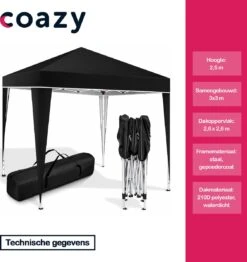 Coazy Waterdichte Partytent 3x3 Meter Opvouwbaar - Paviljoen - Easy Up - Pop-up Tent Met Haringen, Touw En Anti Slip Poten - Waterdicht - Partytenten Weerbestendig -Buitentuinwinkel 1131x1200 15