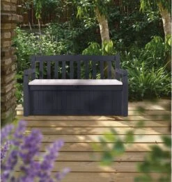 Keter Eden Garden Bench Opbergbank - 265L - 140x60x84cm - Zwart/Grijs -Buitentuinwinkel 1132x1200 16