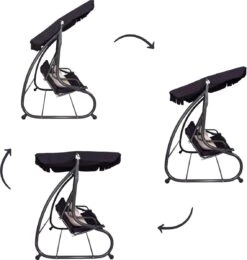 Springos Schommelbank | Linda-Schommel | 3-zits | Waterafstotend | Inclusief 2 Kussens | Verstelbare Luifel | 162 X 200 X 120 Cm | Zwart -Buitentuinwinkel 1139x1200 7