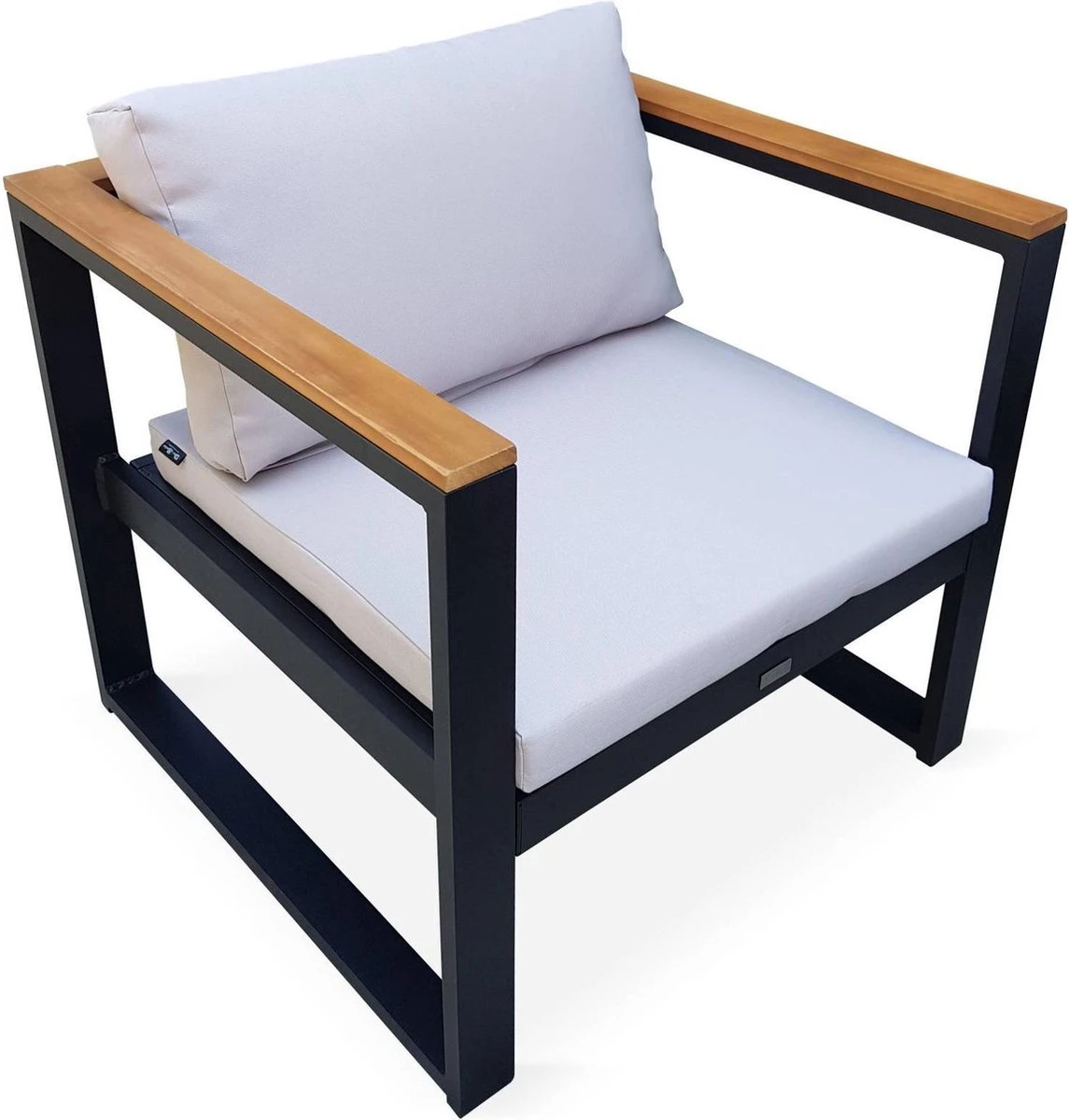 Loungeset 5 Plaatsen Van Aluminium En Eucalyptus – NAZCA – Antraciet Structuur, Lichtgrijs Kussens 6 Loungeset 5 Plaatsen Van Aluminium En Eucalyptus – NAZCA – Antraciet Structuur, Lichtgrijs Kussens - Afbeelding 4