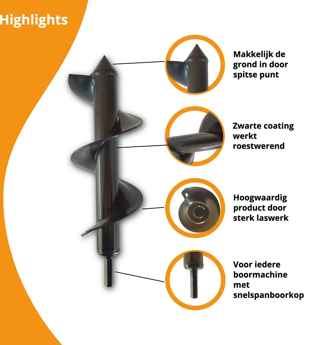 Grondboor Voor Boormachine - 8x25 Cm - Zwart 4 Grondboor Voor Boormachine - 8x25 Cm - Zwart - Afbeelding 2