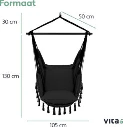 Vita5 XXL Hangstoel - Binnen&Buiten Hangnest - Incl. 2 Kussens En Boekenvak - Volwassenen&Kinderen - Hangmatstoel Tot 225kg - Zwart 18 Vita5 XXL Hangstoel - Binnen&Buiten Hangnest - Incl. 2 Kussens En Boekenvak - Volwassenen&Kinderen - Hangmatstoel Tot 225kg - Zwart -Buitentuinwinkel 1159x1200 12
