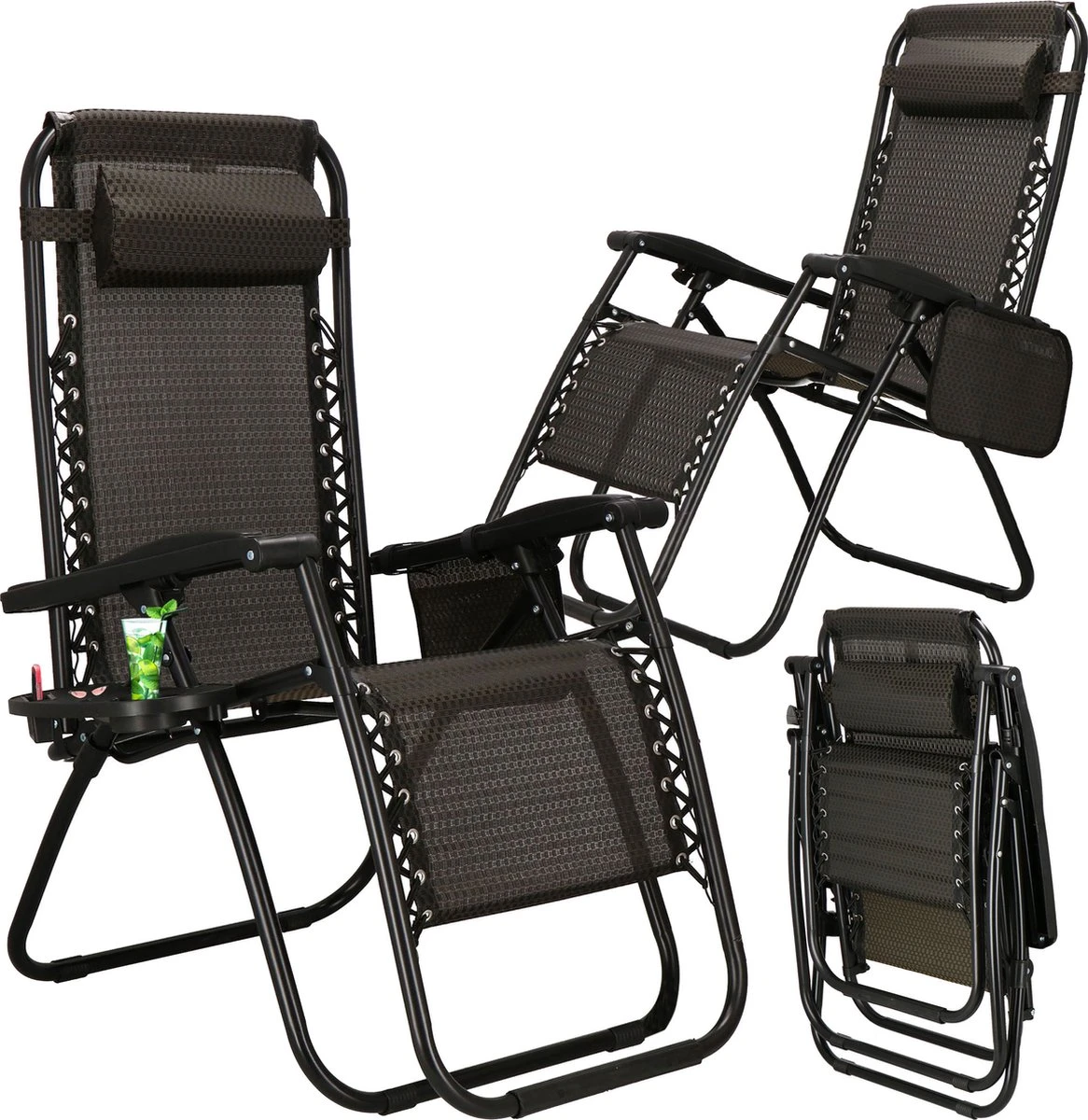 Springos Tuinstoel | Ligstoel | Opvouwbaar | Verstelbaar | Ergonomische Hoofdsteun | Bruin / Zwart 6 Springos Tuinstoel | Ligstoel | Opvouwbaar | Verstelbaar | Ergonomische Hoofdsteun | Bruin / Zwart - Afbeelding 4