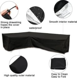 BOTC Tuinbank Beschermhoes - Beschermhoes Voor Hoekbank - Premium Tuinbank Beschermhoes - L-vorm - 300/98 X 300/98 X 70cm - Zwart -Buitentuinwinkel 1183x1200 6