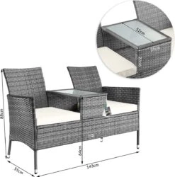 Casaria Polyrattan Tuinbank - Incl. Tafel & Kussens 7 Cm - Grijs -Buitentuinwinkel 1185x1200 15
