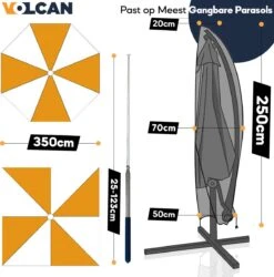 Volcan Parasolhoes Voor Zweefparasol - Tot 300cm - Waterdicht - Oxford 420D - Met Rits, Trekkoord En Stok - Zwart -Buitentuinwinkel 1187x1200 13