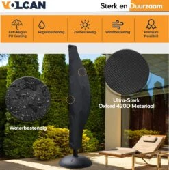 Volcan Parasolhoes Voor Zweefparasol - Tot 300cm - Waterdicht - Oxford 420D - Met Rits, Trekkoord En Stok - Zwart -Buitentuinwinkel 1190x1200 12
