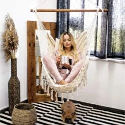 Springos Hangstoel | Binnen & Buiten | Met 2 Kussens | Boekenvak | Ook Voor Kinderen | Belastbaar Tot 150 Kg | Wit -Buitentuinwinkel 1198x1200 44