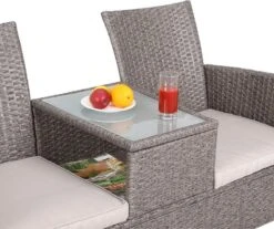 Casaria Tuinbank Polyrattan - 2-Zits Incl.Tafel - Weerbestendig Beige -Buitentuinwinkel 1200x1004 9