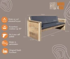 Wood4you - Tuinbank - Ameland - 'Doe Het Zelf' Bouwpakket Steigerhout 152Lx72Hx57D Cm - Incl Kussen 16 Wood4you - Tuinbank - Ameland - 'Doe Het Zelf' Bouwpakket Steigerhout 152Lx72Hx57D Cm - Incl Kussen -Buitentuinwinkel 1200x1005 11