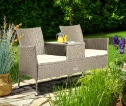 Casaria Tuinbank Polyrattan - 2-Zits Incl.Tafel - Weerbestendig Beige -Buitentuinwinkel 1200x1014 11