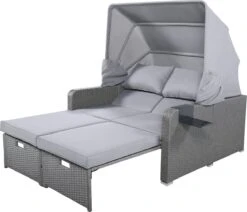 Polyrattan Patio Rieten Meubels Set Voor 2 Personen-Outdoor Rattan Sofa Set Met Intrekbare Luifel-lounge Bank-PE Rotan Loveseat Voor Achtertuin Veranda Tuin Zwembad Balkon-grijs -Buitentuinwinkel 1200x1032 5