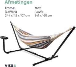 Vita5 Hangmat Met Standaard – 2 Persoons – Incl. Bekerhouder – 205kg Draaggewicht – Blauw/Wit/Bruin -Buitentuinwinkel 1200x1056 7