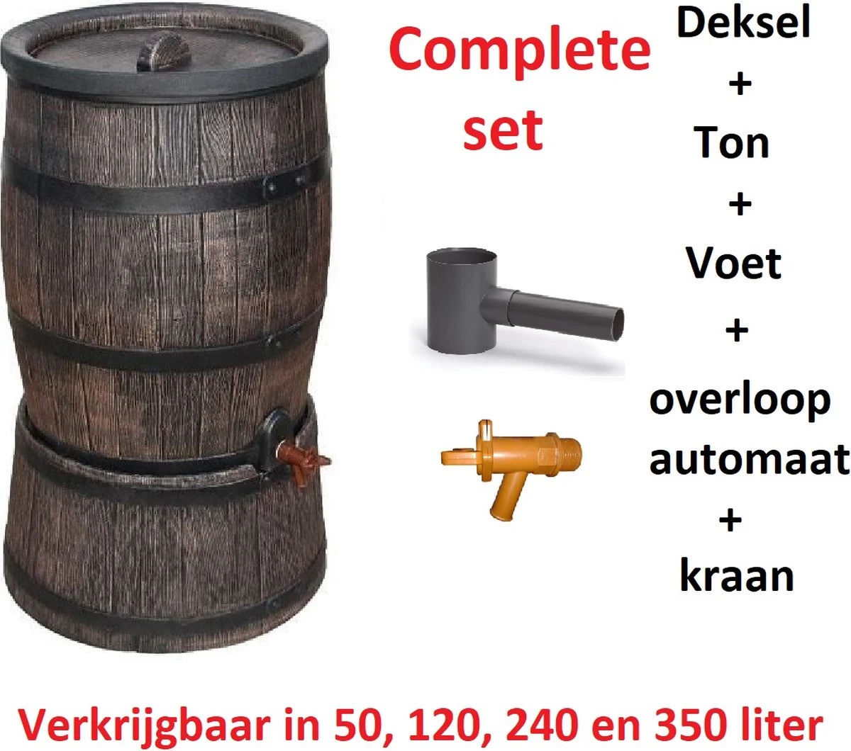 Exellent Regenton Met Voet, Houtlook, 120 Liter, Incl. Regenton Vulautomaat En Kraan 3 Exellent Regenton Met Voet, Houtlook, 120 Liter, Incl. Regenton Vulautomaat En Kraan