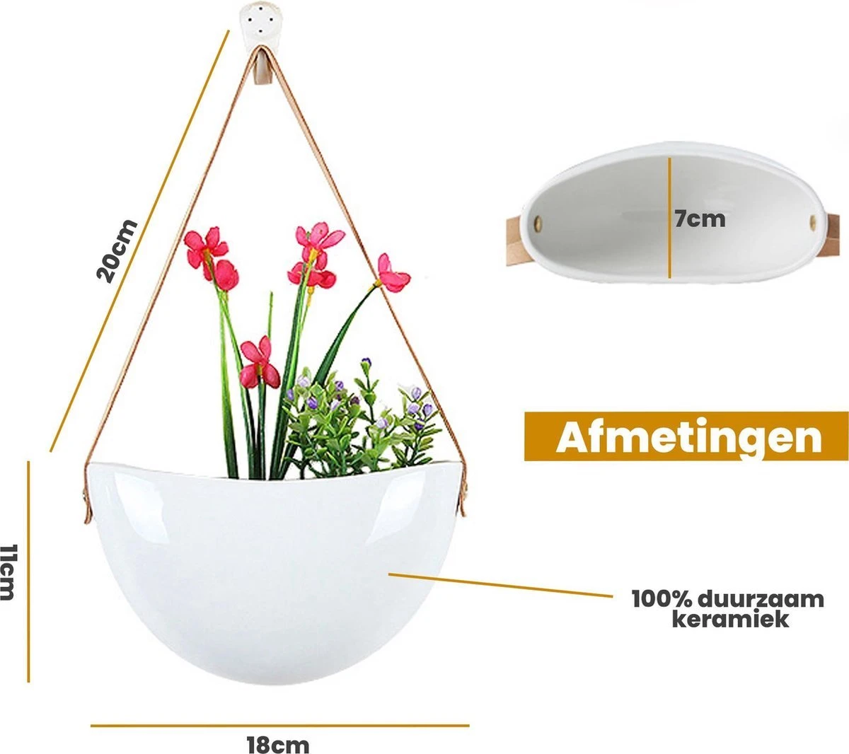 Plantenhanger Keramiek – Set Van 3 – Wit Steen- Hangpot – Hangende Bloempot Plantenpot - 3 Verschillende Koorden - 18 X 11 X 7 Cm 10 Plantenhanger Keramiek – Set Van 3 – Wit Steen- Hangpot – Hangende Bloempot Plantenpot - 3 Verschillende Koorden - 18 X 11 X 7 Cm - Afbeelding 8