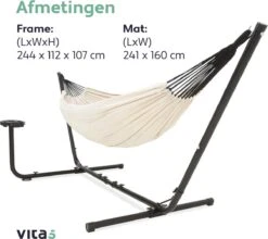 Vita5 Hangmat Met Standaard – 2 Persoons – Incl. Bekerhouder – 205kg Draaggewicht – Beige/Wit 22 Vita5 Hangmat Met Standaard – 2 Persoons – Incl. Bekerhouder – 205kg Draaggewicht – Beige/Wit -Buitentuinwinkel 1200x1068 8