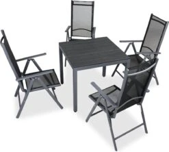 Tuinset 4 + 1 Klapstoelen Tuintafel – Aluminium 80x80cm - Grijs -Buitentuinwinkel 1200x1080 6