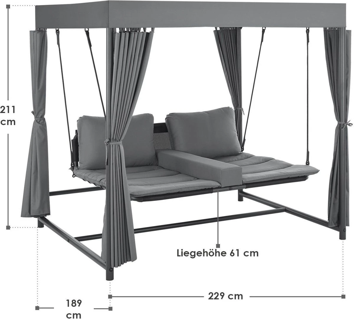 Schommelbank / Ligbank Kassandra - Donkergrijs 9 Schommelbank / Ligbank Kassandra - Donkergrijs - Afbeelding 7