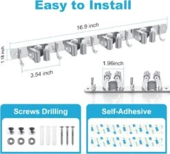 BOTC Bezemhouder - 5 Houders 6 Haken Bezem Ophangsysteem - Zeflklevend - Opbergsysteem - Ophanghaken - Tuingereedschap - Gereedschap Opbergen -Buitentuinwinkel 1200x1084 6