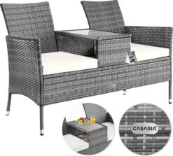 Casaria Polyrattan Tuinbank - Incl. Tafel & Kussens 7 Cm - Grijs -Buitentuinwinkel 1200x1084 7