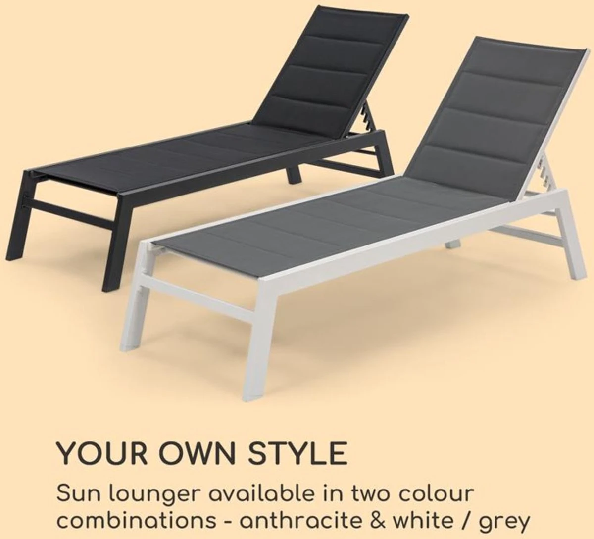 Blumfeldt Renazzo Lounge Ligstoel - Ligbed Voor De Tuin - Aluminium Tuinstoel - 6 Standen - Waterafstotend - Bekleding Van 70 % Pvc En 30 % Polyetheen - Zwart 8 Blumfeldt Renazzo Lounge Ligstoel - Ligbed Voor De Tuin - Aluminium Tuinstoel - 6 Standen - Waterafstotend - Bekleding Van 70 % Pvc En 30 % Polyetheen - Zwart - Afbeelding 6