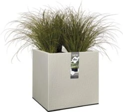 Elho Vivo Structure Finish Vierkant 40 - Plantenbak Voor Binnen & Buiten - Ø 39 X H 41 - Grijs/Warm Grijs -Buitentuinwinkel 1200x1095 2