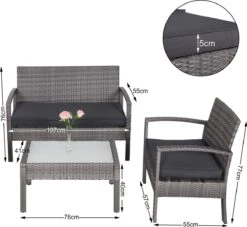 Casaria Polyrattan Loungeset – 2 Stoelen 1 Bank 1 Tafel - Antraciet -Buitentuinwinkel 1200x1104 6