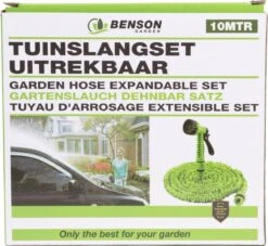 Benson - Tuinslang - Fexibel - 10 Meter - Tuinslang Met Koppeling - Spuitpistool - Groen -Buitentuinwinkel 1200x1105 1