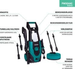 VONROC Hogedrukreiniger V14-2 - 1400W – 110 Bar – 390 L/h – Incl. 5m Slang, Reinigingsmiddelen Flesje, Terrasreiniger En Meer -Buitentuinwinkel 1200x1110 1