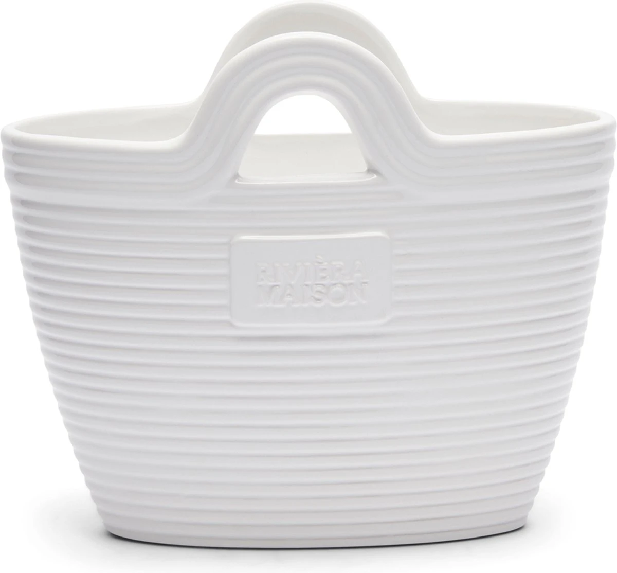 Riviera Maison Plantenbak Met Handvaten, Bloempot In Tas Vorm - RM Beach Bag Planter - Wit - Porselein 3 Riviera Maison Plantenbak Met Handvaten, Bloempot In Tas Vorm - RM Beach Bag Planter - Wit - Porselein